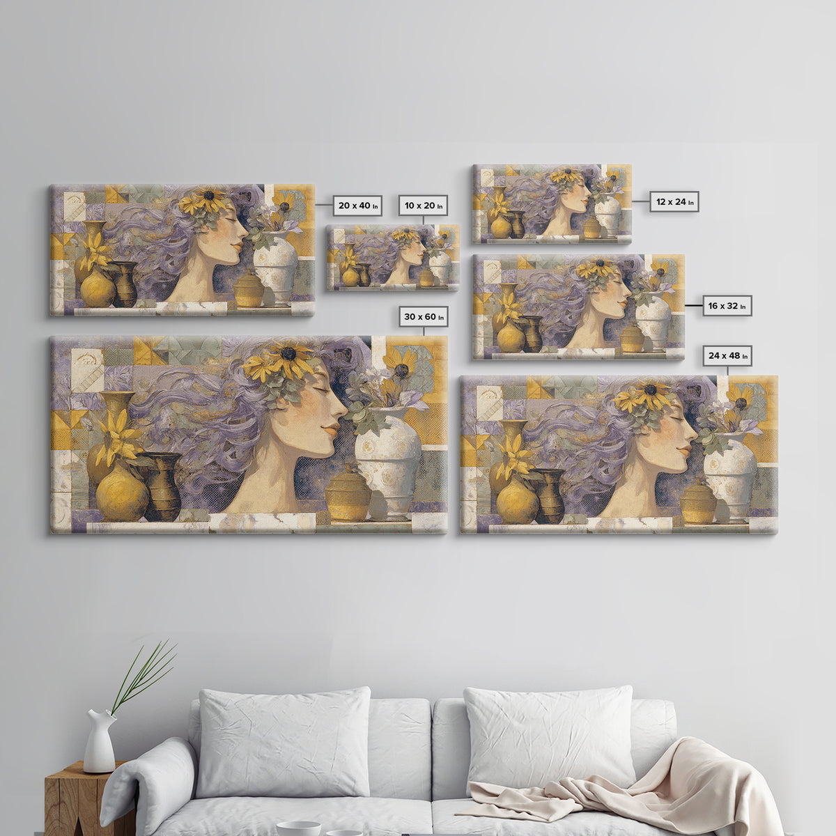 Abstract Female Face Framed Canvas Print, Boho Art, Boho Wall Art, Living Room Decor, Fine Art, Bohemian, Statement Artwork, BOH-2x1-96