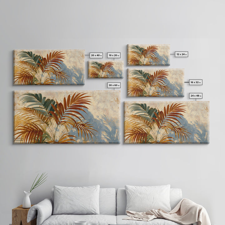 Terracotta Palm Leaves Framed Canvas Print, Boho Art, Boho Decor, Living Room Decor, Fine Art, Bohemian, Textured Painting, BOH-2x1-97