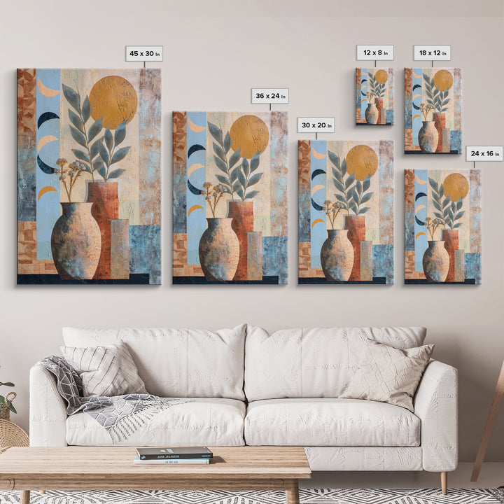 Moon Phases Above Botanical Silhouettes Canvas Print, Boho Art, Art Prints, Living Room Decor, Watercolor Art, Bohemian, BOH-2x3-10