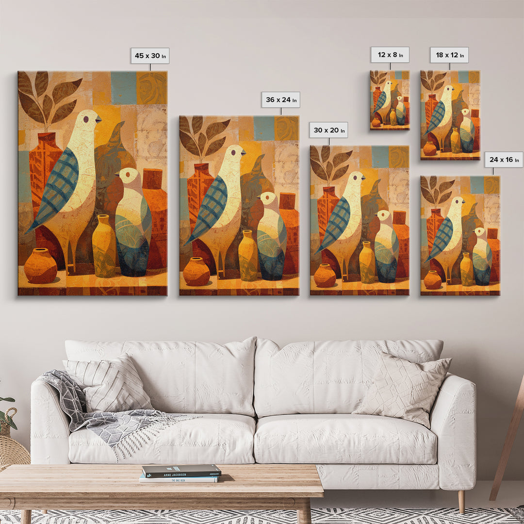 Boho Bird Pair Framed Canvas Print, Boho Art, Art Nouveau, Living Room Decor, Bohemian 500, Wall Print, Set of Prints, BOH-2x3-100