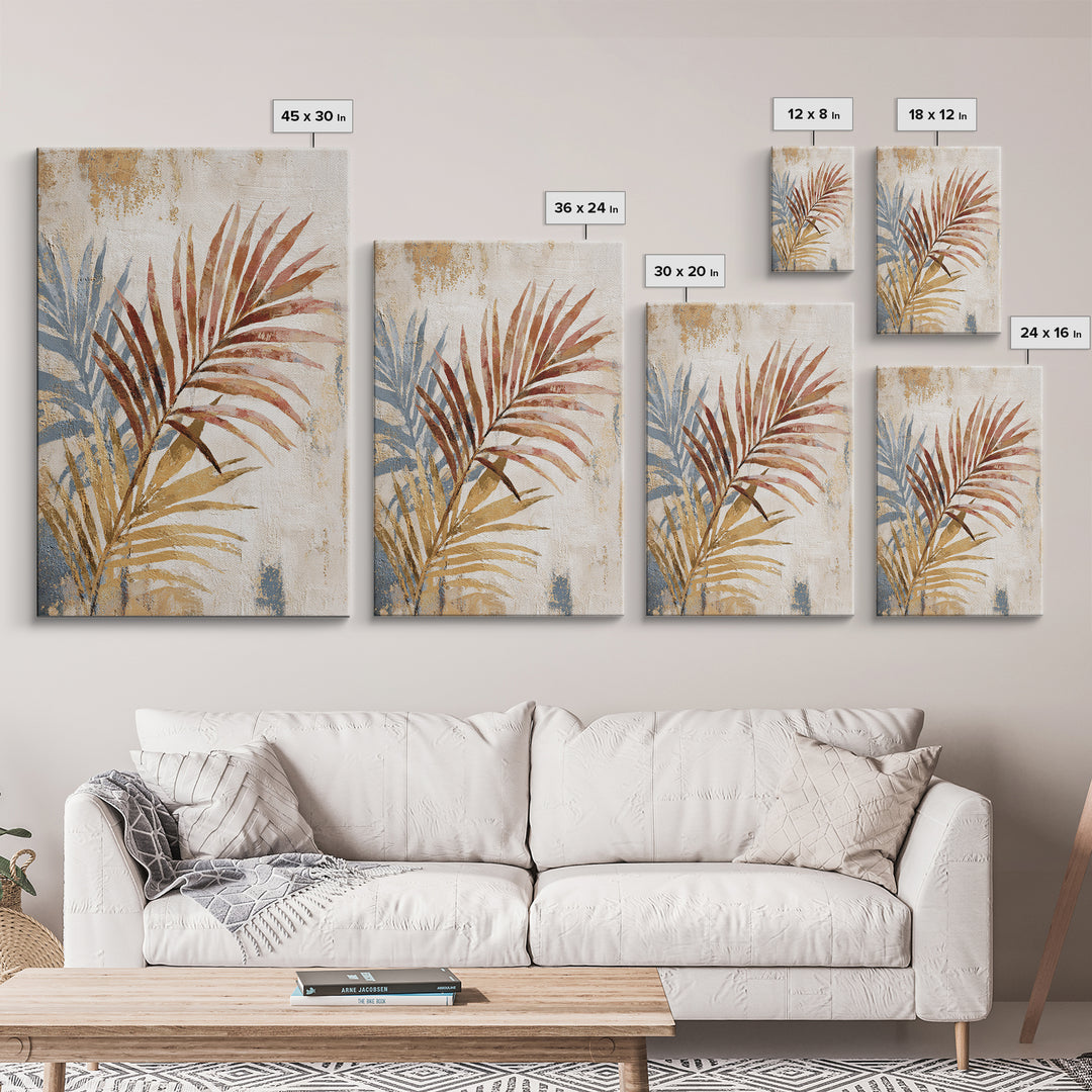 Terracotta Palm Leaves Framed Canvas Print, Boho Art, Digital Print, Living Room Decor, Fine Art, Bohemian, Gallery Decor, BOH-2x3-13