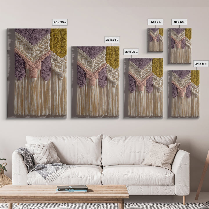 Macrame Geometric Fringe Pattern Canvas Print, Boho Art, Mid Century Modern, Living Room Decor, Bohemian, Boho Wall Art, BOH-2x3-15
