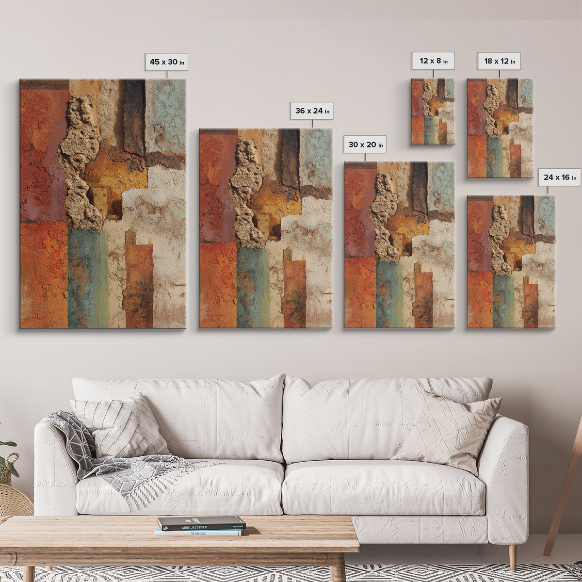 Earth Tone Mountain and River Abstraction Framed Canvas Print, Boho Art, Digital Wall Art, Living Room Decor, Bohemian, BOH-2x3-19