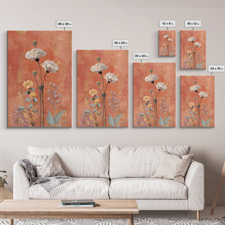 Burnt Orange Floral Field at Sunset Framed Canvas Print, Boho Art, Wallart, Living Room Decor, Bohemian, Living Room Wall Art, BOH-2x3-21