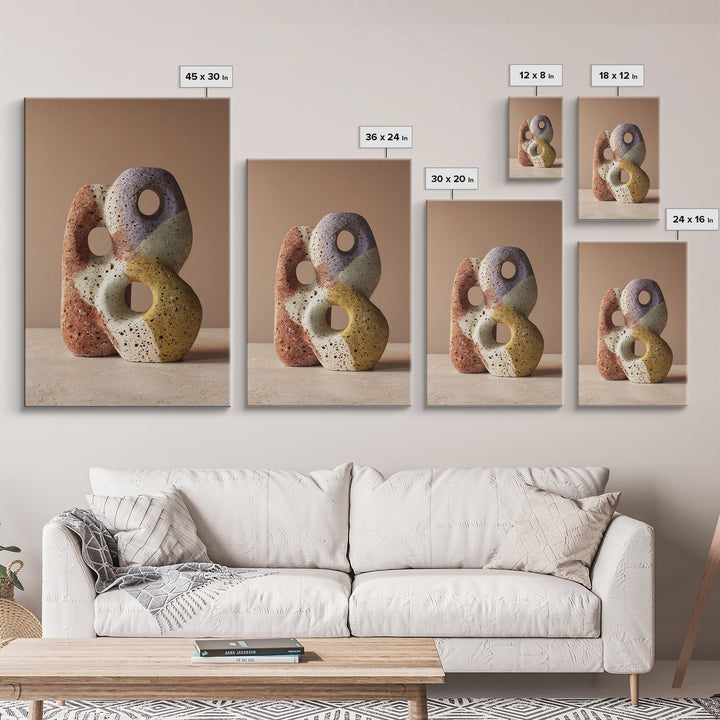 Abstract Clay Shapes Framed Canvas Print, Boho Art, Contemporary Art, Living Room Decor, Abstract Art, Bohemian, Art Deco, BOH-2x3-24