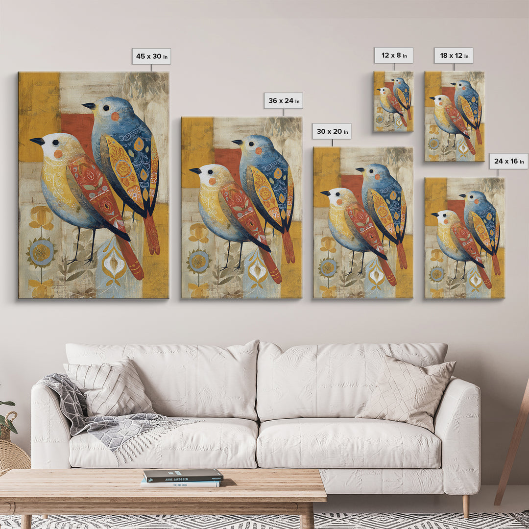 Boho Bird Pair Framed Canvas Print, Boho Art, Gallery Decor, Living Room Decor, Fine Art, Bohemian, Home Decor, Wall Decor, BOH-2x3-28