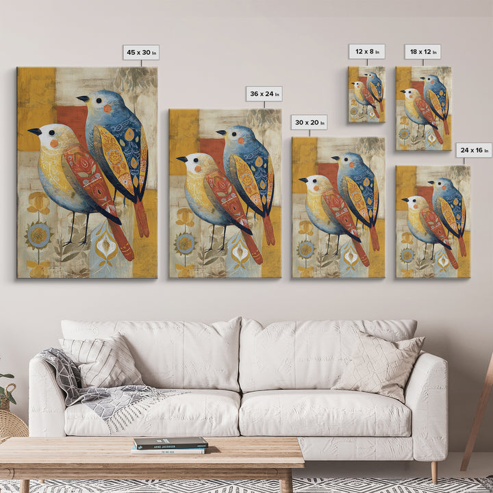 Boho Bird Pair Framed Canvas Print, Boho Art, Gallery Decor, Living Room Decor, Fine Art, Bohemian, Home Decor, Wall Decor, BOH-2x3-28
