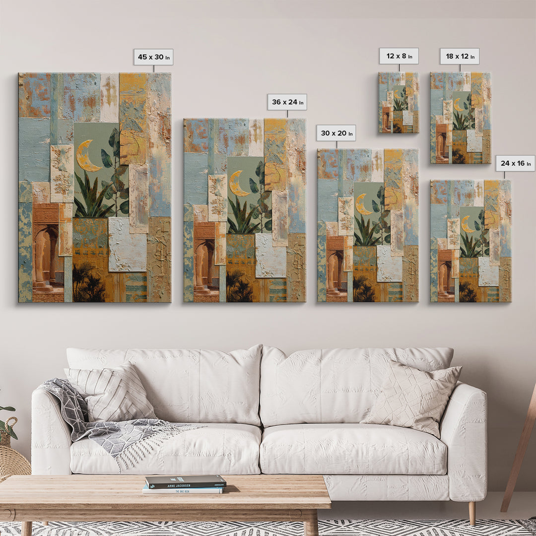 Sage Green Eucalyptus and Crescent Moon Canvas Print, Boho Art, Artwork, Living Room Decor, Fine Art, Bohemian, Boho Decor, BOH-2x3-31