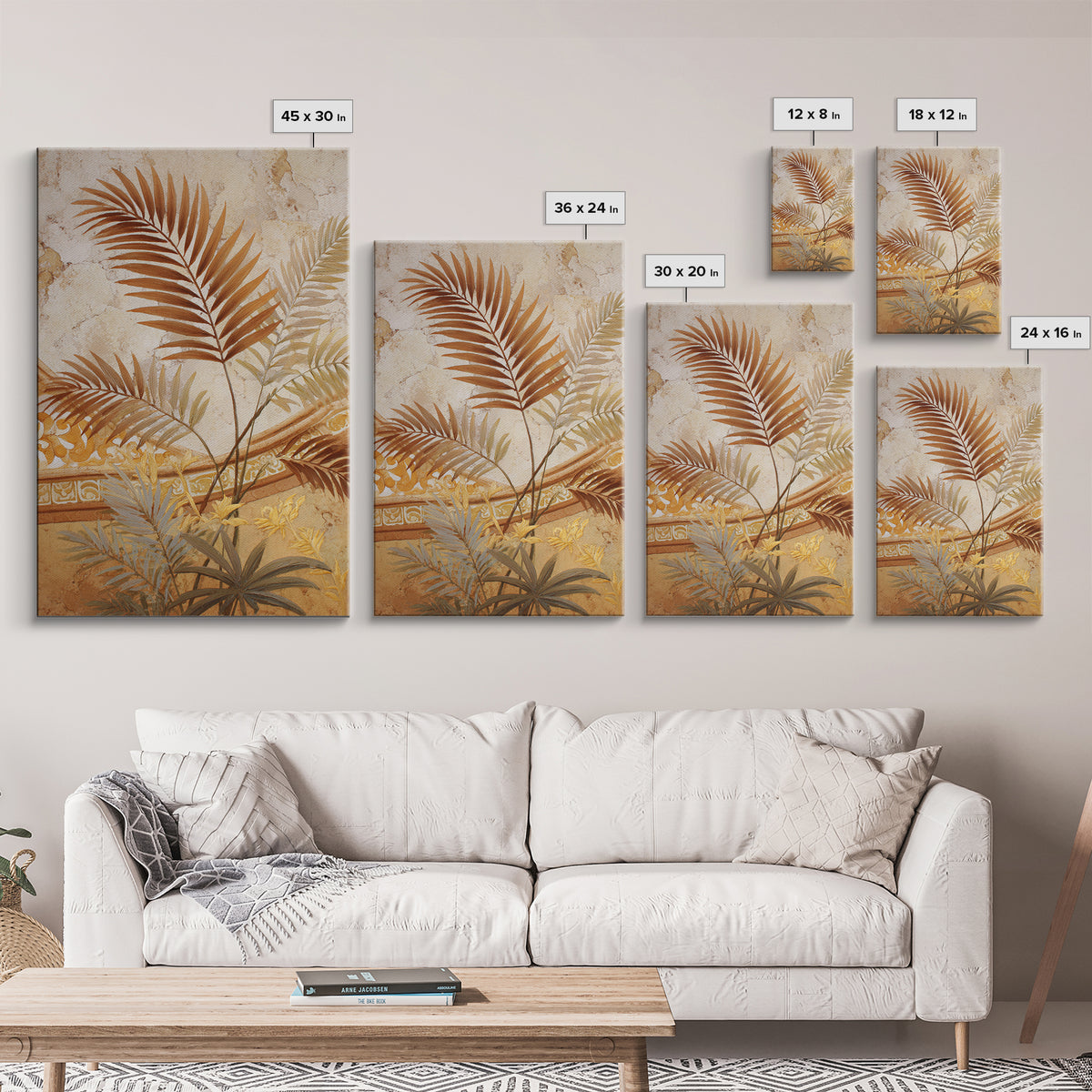 Terracotta Palm Leaves Framed Canvas Print, Boho Art, Digital Print, Living Room Decor, Fine Art, Bohemian, Gallery Decor, BOH-2x3-37
