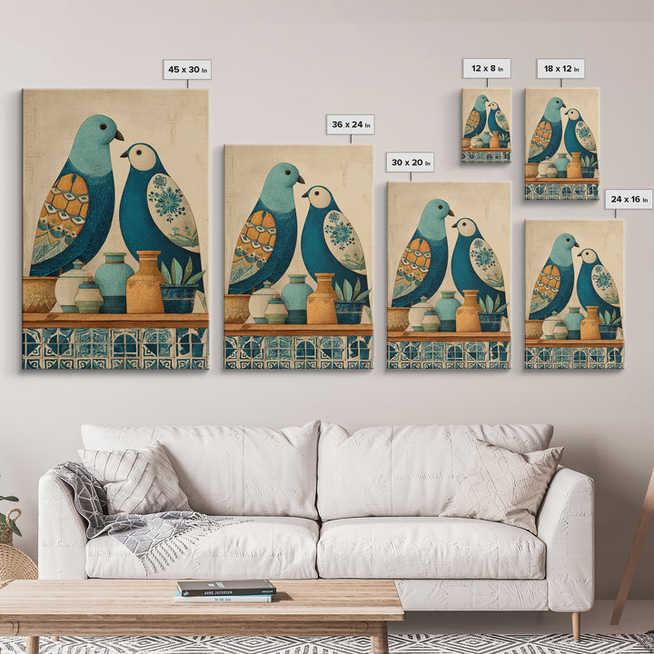 Boho Bird Pair Framed Canvas Print, Boho Art, Printable, Living Room Decor, Bohemian, Abstract Wall Art, Boho Wall Art, BOH-2x3-4