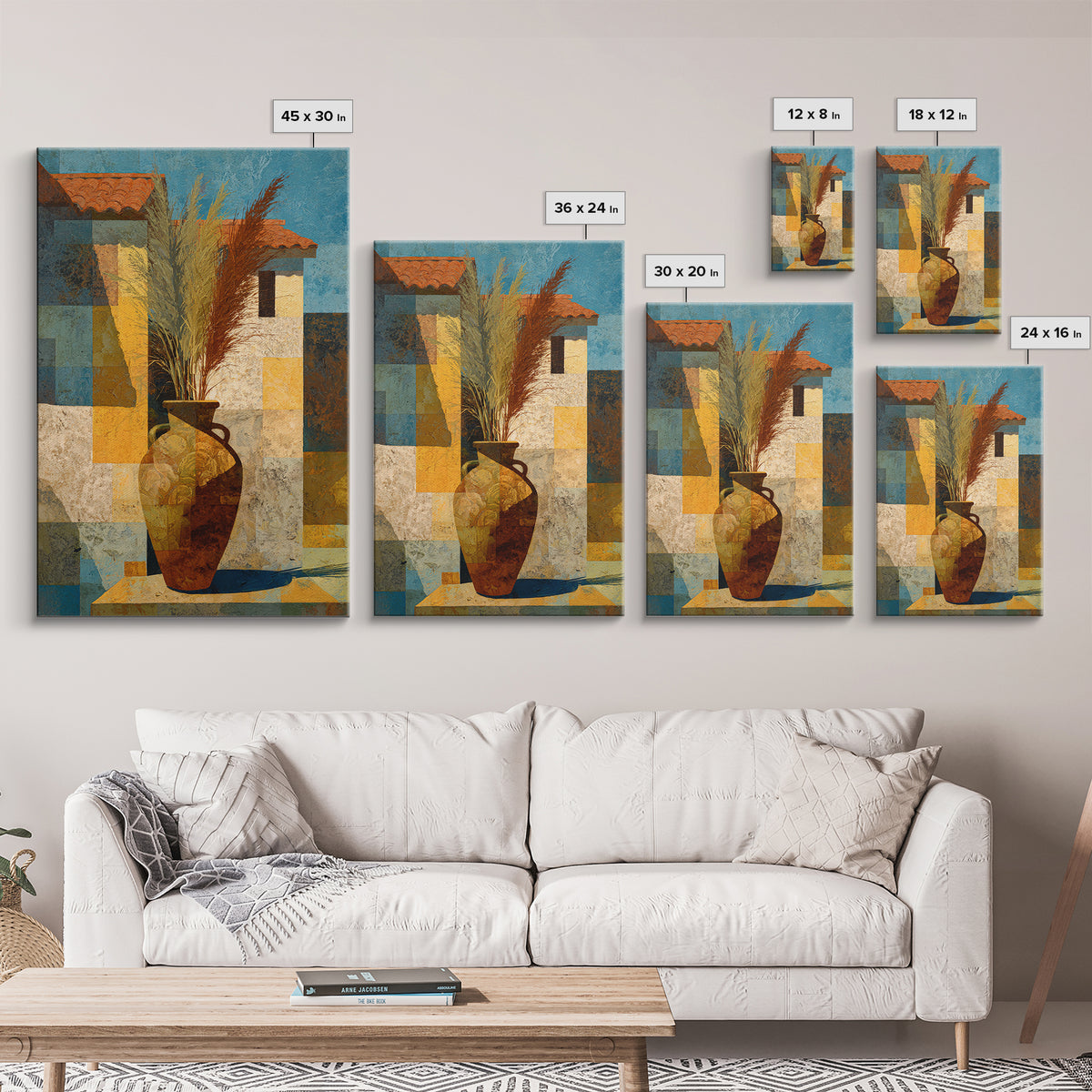 Bohemian Vase with Dried Pampas Grass Framed Canvas Print, Boho Art, Printable Art, Living Room Decor, Abstract Art, Bohemian, BOH-2x3-41