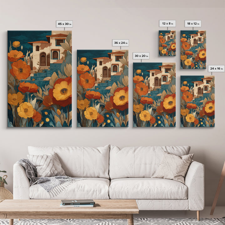 Burnt Orange Floral Field at Sunset Canvas Print, Boho Art, Living Room Decor, Oil Painting, Bohemian, Modern Decor, BOH-2x3-45