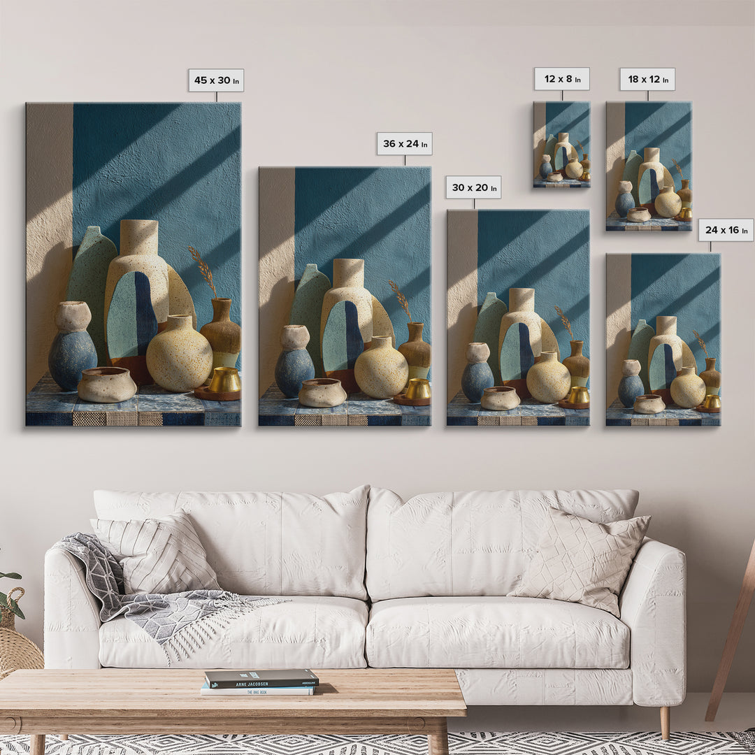 Abstract Clay Shapes Framed Canvas Print, Boho Art, Digital Wall Art, Living Room Decor, Abstract Art, Bohemian, Garden Art, BOH-2x3-48