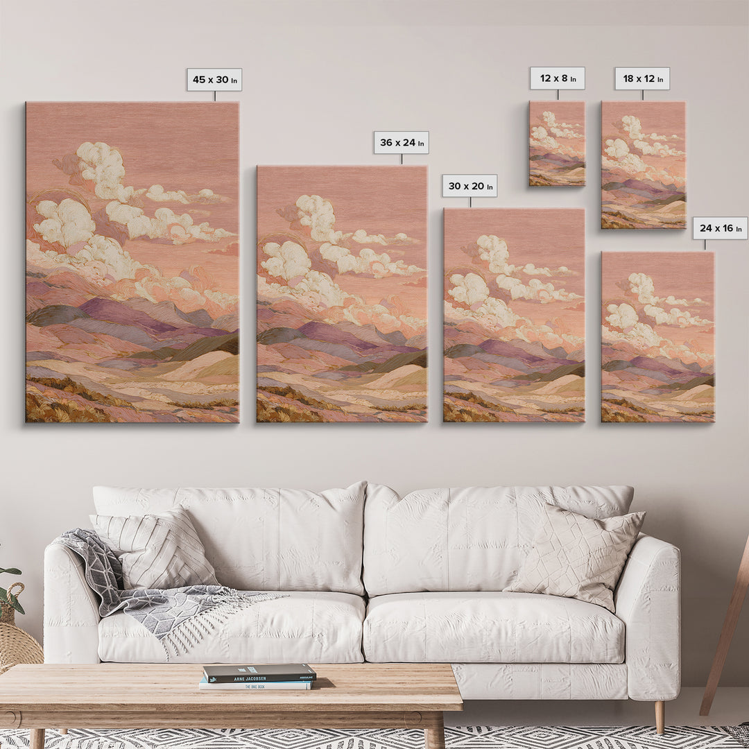 Sunrise over Rolling Dunes in Muted Peach Canvas Print, Boho Art, Abstract Art, Living Room Decor, Watercolor Art, Bohemian, BOH-2x3-5