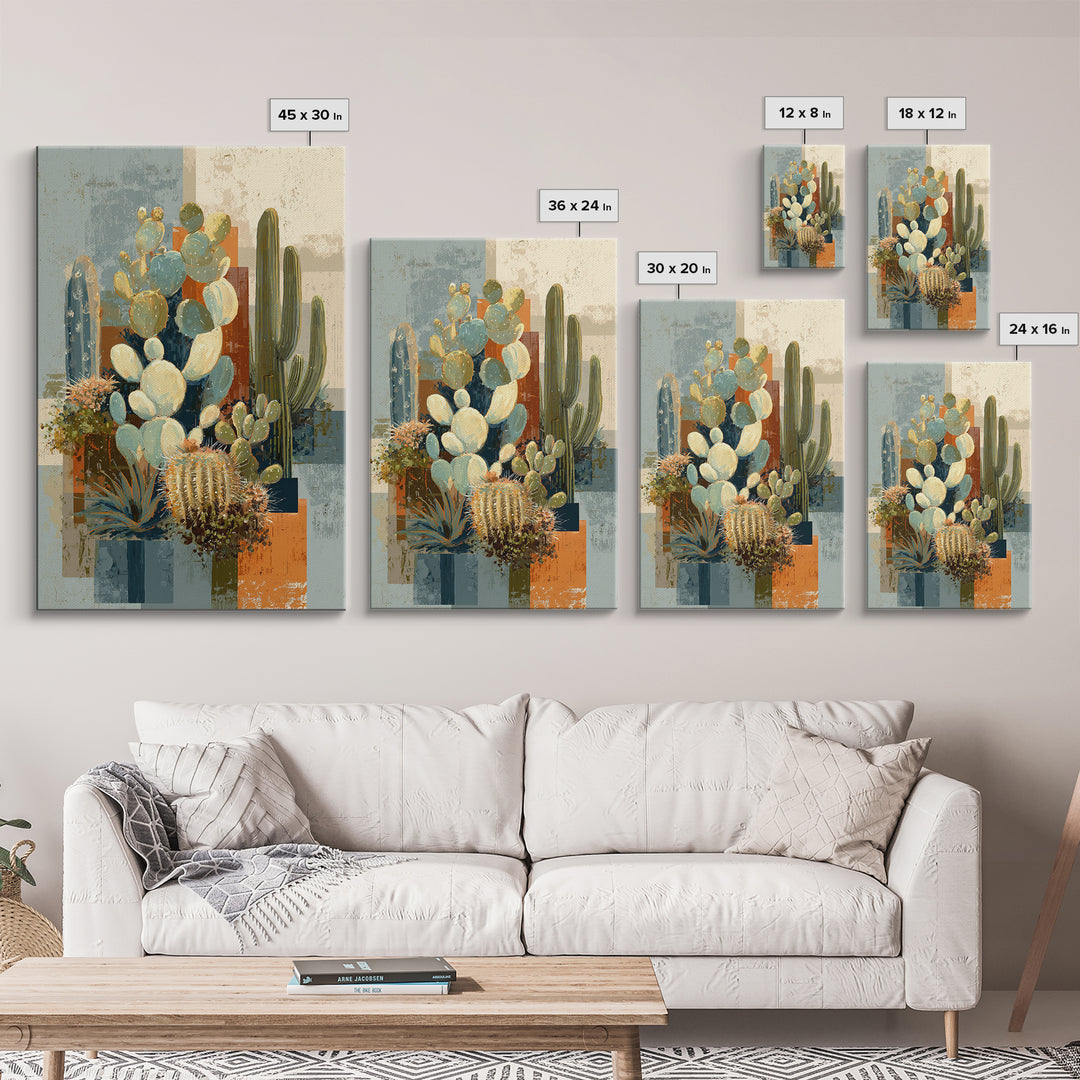 Warm Neutral Cactus Garden Illustration Canvas Print, Boho Art, Printable Wall Art, Living Room Decor, Oil Painting, Bohemian, BOH-2x3-50