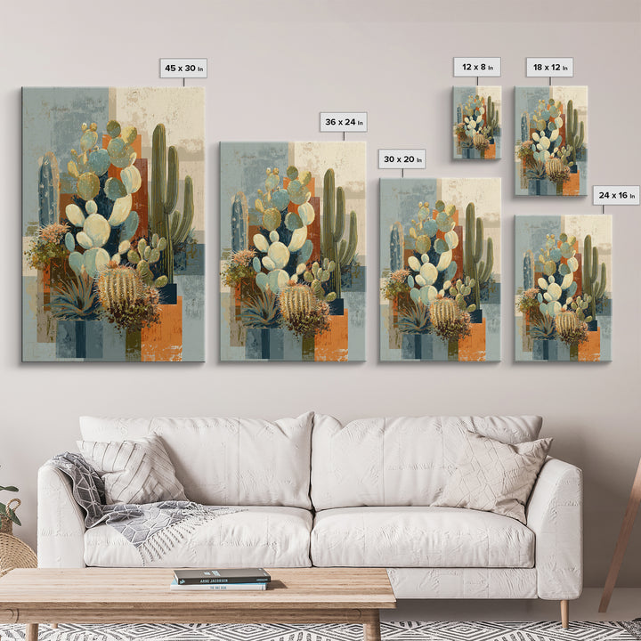 Warm Neutral Cactus Garden Illustration Canvas Print, Boho Art, Printable Wall Art, Living Room Decor, Oil Painting, Bohemian, BOH-2x3-50