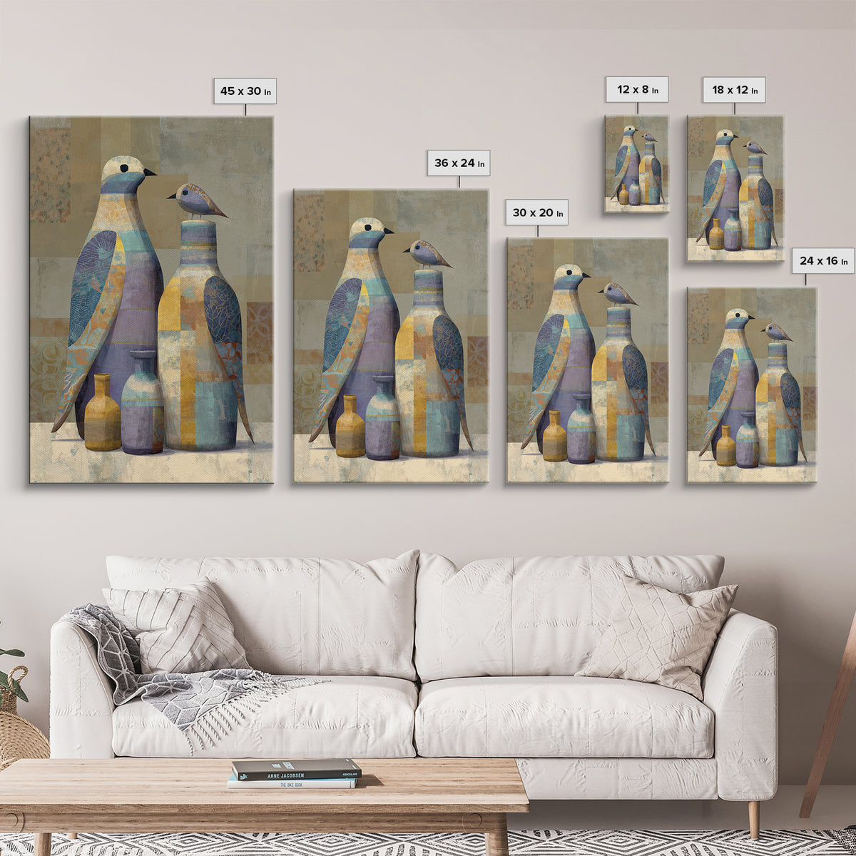 Boho Bird Pair Framed Canvas Print, Boho Art, Boho, Living Room Decor, Fine Art, Bohemian, Wall Art Print, Modern Wall Art, BOH-2x3-52