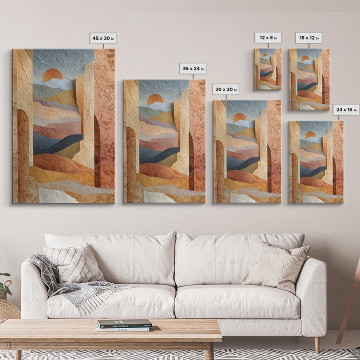 Sunrise over Rolling Dunes in Muted Peach Framed Canvas Print, Boho Art, Boho Wall Art, Living Room Decor, Oil Painting, BOH-2x3-53