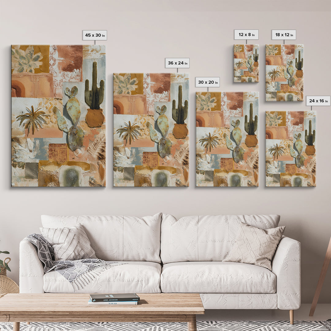 Desert Sun with Cactus and Warm Clay Canvas Print, Boho Art, Set of 3 Prints, Living Room Decor, Fine Art, Bohemian, BOH-2x3-57