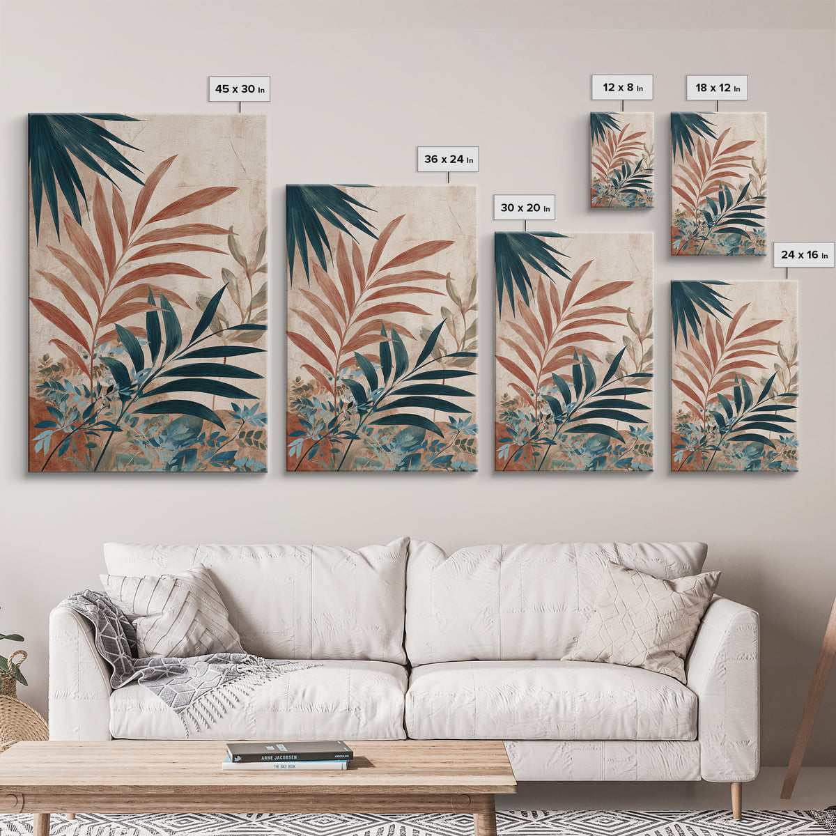 Terracotta Palm Leaves Canvas Print, Boho Art, Wall Art Print, Living Room Decor, Fine Art, Bohemian, Luxury Decor, BOH-2x3-61