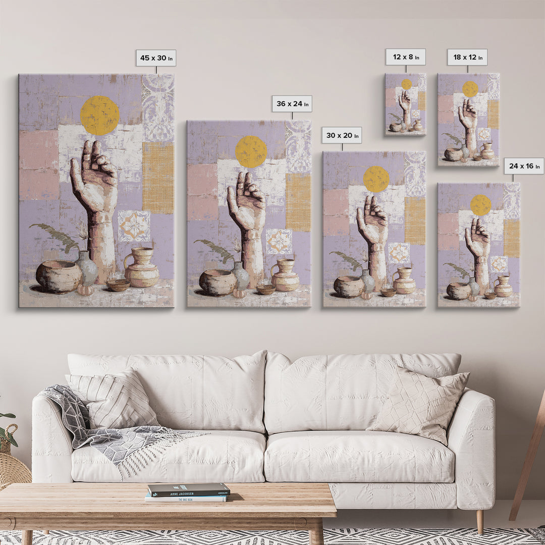 Mystic Hand Holding a Tiny Sun Canvas Print, Boho Art, Canvas Art, Living Room Decor, Abstract Art, Bohemian, Wall Art Set, BOH-2x3-62
