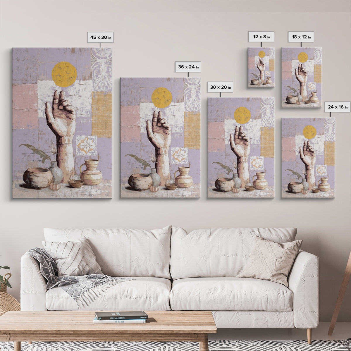 Mystic Hand Holding a Tiny Sun Canvas Print, Boho Art, Canvas Art, Living Room Decor, Abstract Art, Bohemian, Wall Art Set, BOH-2x3-62
