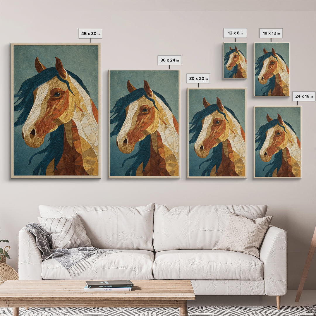 Wild Horse in Dusty Golden Light Framed Canvas Print, Boho Art, Wallart, Living Room Decor, Bohemian, Living Room Wall Art, BOH-2x3-64