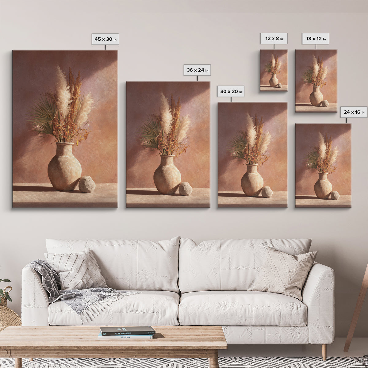 Bohemian Vase with Dried Pampas Grass Canvas Print, Boho Art, Modern Wall Art, Living Room Decor, Fine Art, Bohemian, BOH-2x3-65