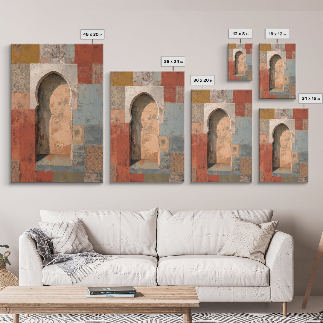 Hand Painted Moroccan Arch Framed Canvas Print, Boho Art, Wall Art Set, Living Room Decor, Fine Art, Bohemian, Home Decor, BOH-2x3-75