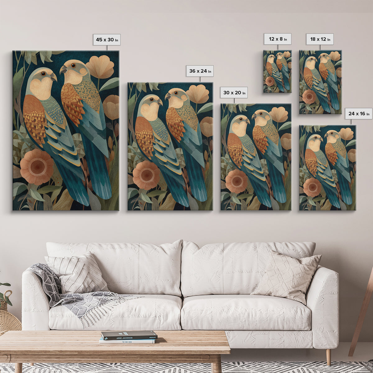 Boho Bird Pair Framed Canvas Print, Boho Art, Statement Artwork, Living Room Decor, Fine Art, Bohemian, Art Prints, Digital Art, BOH-2x3-76