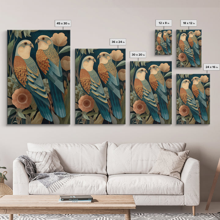 Boho Bird Pair Framed Canvas Print, Boho Art, Statement Artwork, Living Room Decor, Fine Art, Bohemian, Art Prints, Digital Art, BOH-2x3-76