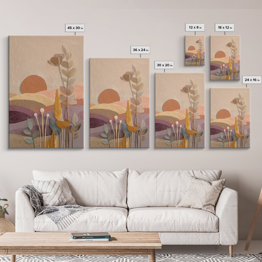 Sunrise over Rolling Dunes in Muted Peach Canvas Print, Boho Art, Wall Print, Living Room Decor, Bohemian, Minimalist Decor, BOH-2x3-77
