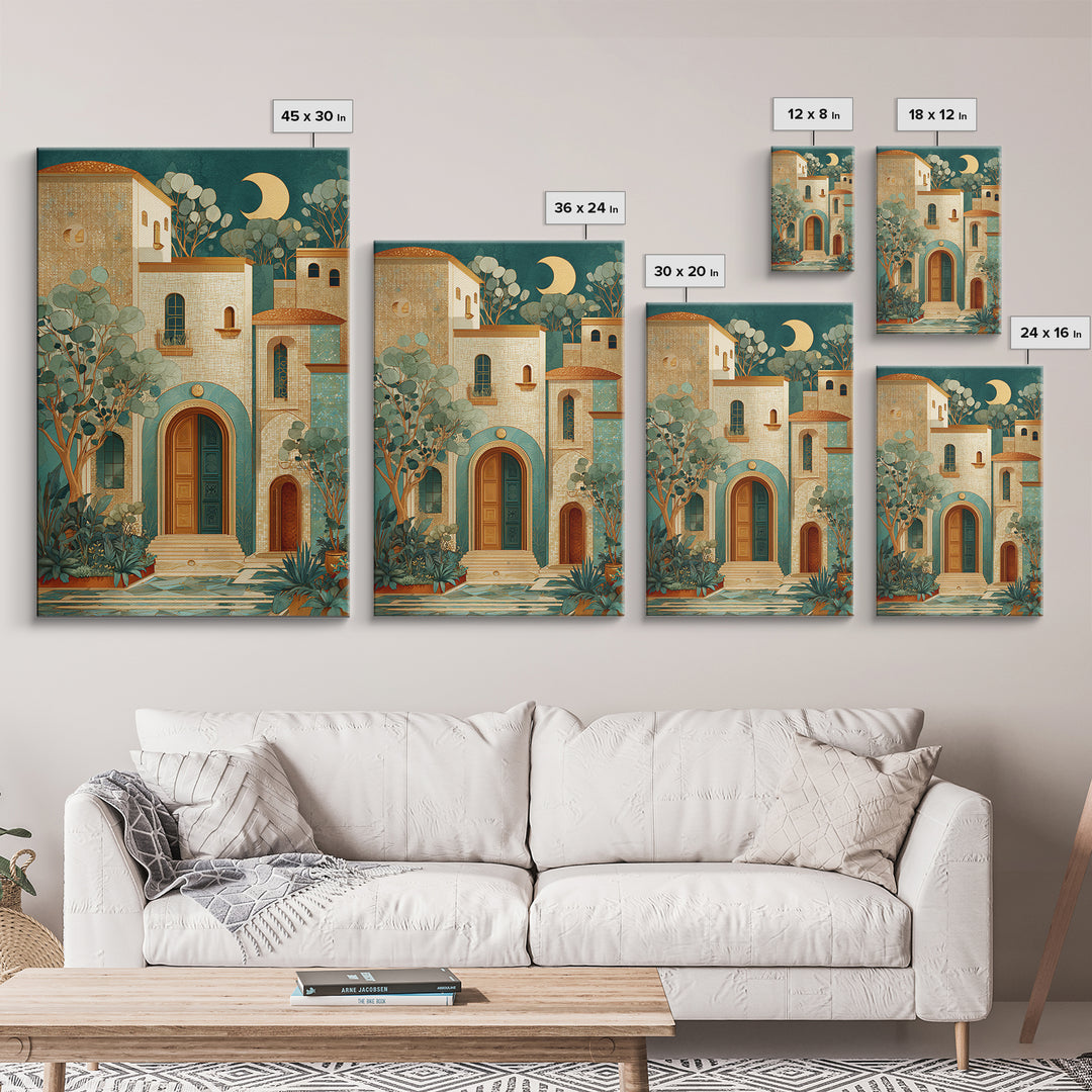 Sage Green Eucalyptus and Crescent Moon Canvas Print, Boho Art, Modern Wall Art, Living Room Decor, Fine Art, Bohemian, BOH-2x3-79