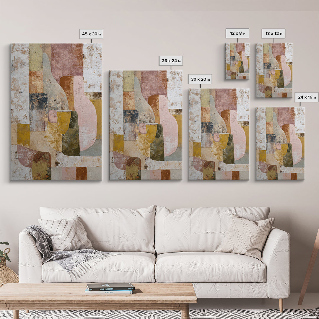 Organic Shape Collage Framed Canvas Print, Boho Art, Digital Print, Living Room Decor, Abstract Art, Bohemian, Gallery Decor, BOH-2x3-80