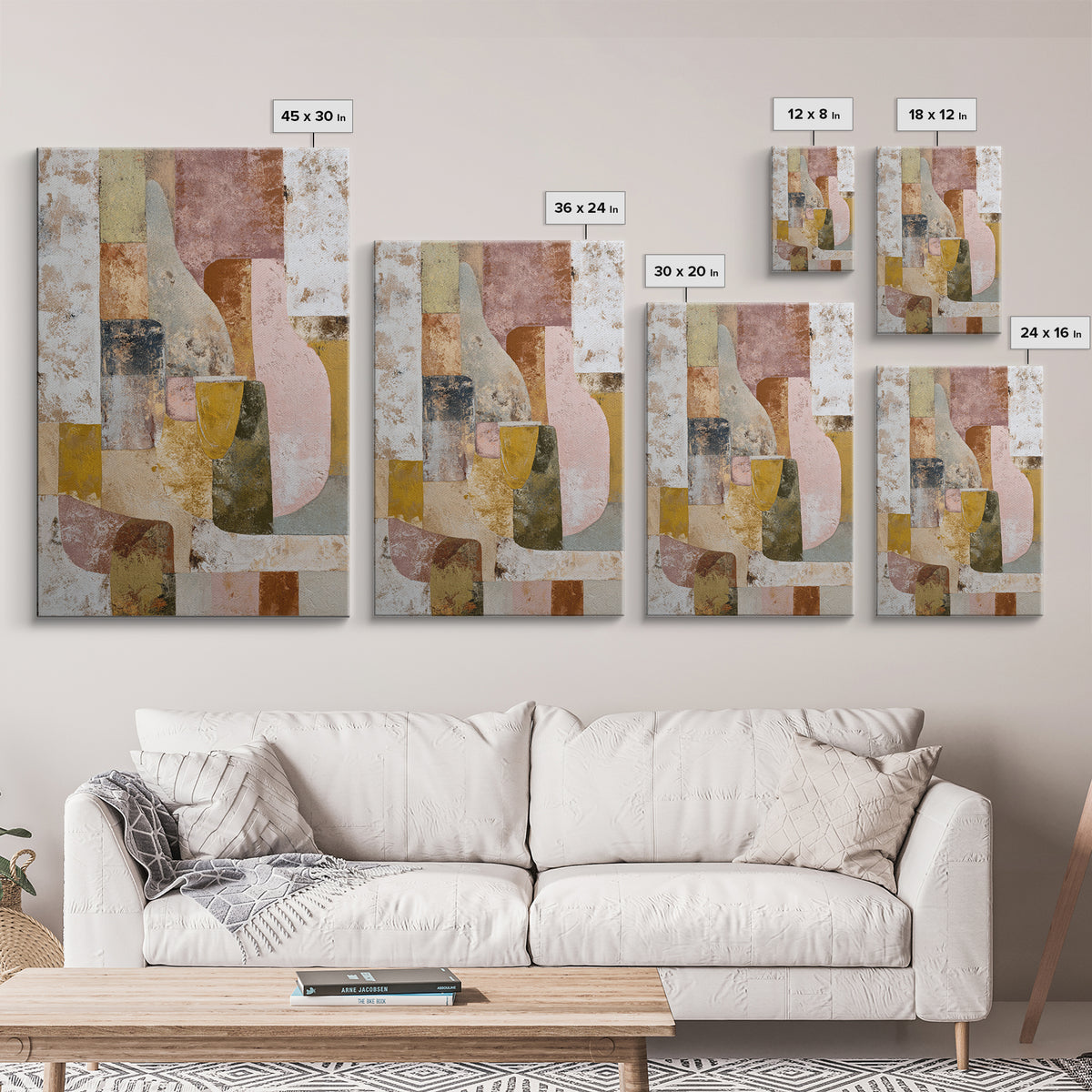 Organic Shape Collage Framed Canvas Print, Boho Art, Digital Print, Living Room Decor, Abstract Art, Bohemian, Gallery Decor, BOH-2x3-80