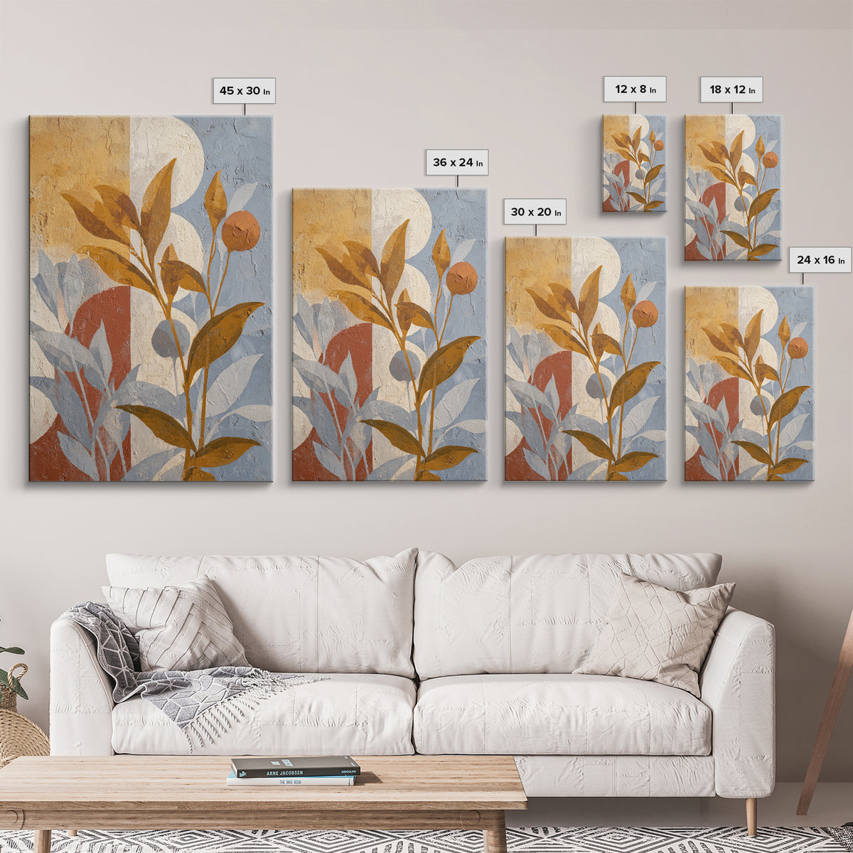 Moon Phases Above Botanical Silhouettes Canvas Print, Boho Art, Abstract Art, Living Room Decor, Bohemian 482, Set of Prints, BOH-2x3-82