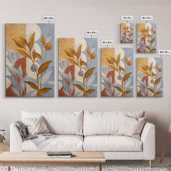Moon Phases Above Botanical Silhouettes Canvas Print, Boho Art, Abstract Art, Living Room Decor, Bohemian 482, Set of Prints, BOH-2x3-82