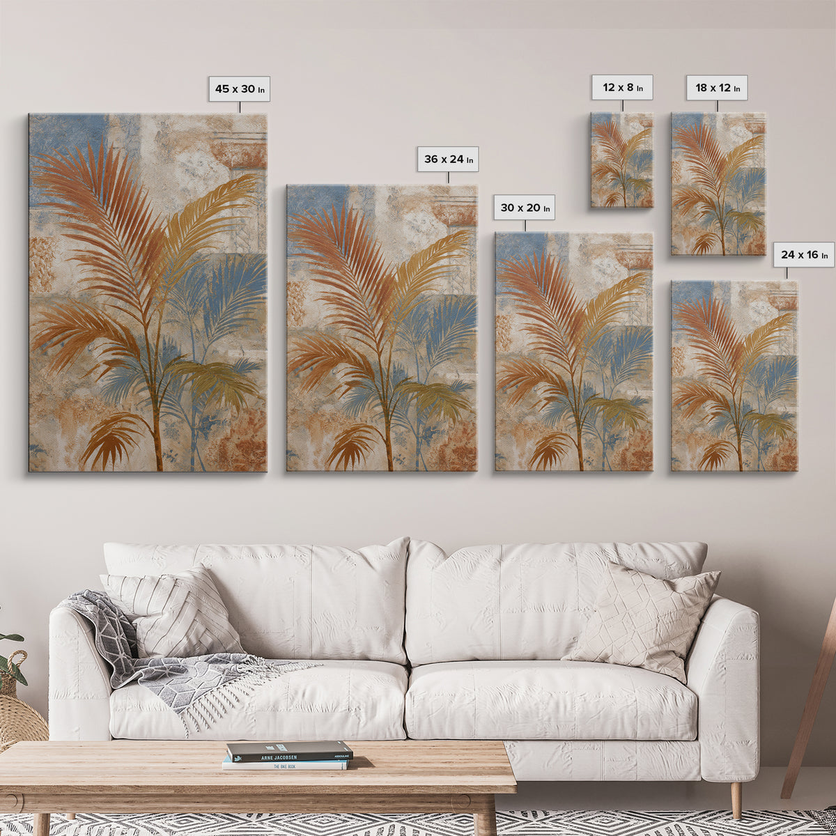 Terracotta Palm Leaves Framed Canvas Print, Boho Art, Wall Art Set, Living Room Decor, Fine Art, Bohemian, Home Decor, BOH-2x3-85