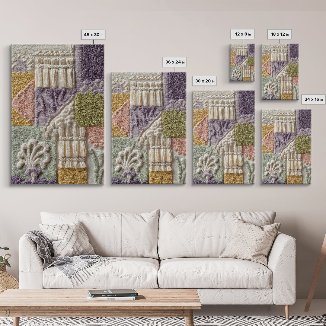Macrame Geometric Fringe Pattern Framed Canvas Print, Boho Art, Textured Painting, Living Room Decor, Fine Art, Bohemian, BOH-2x3-87