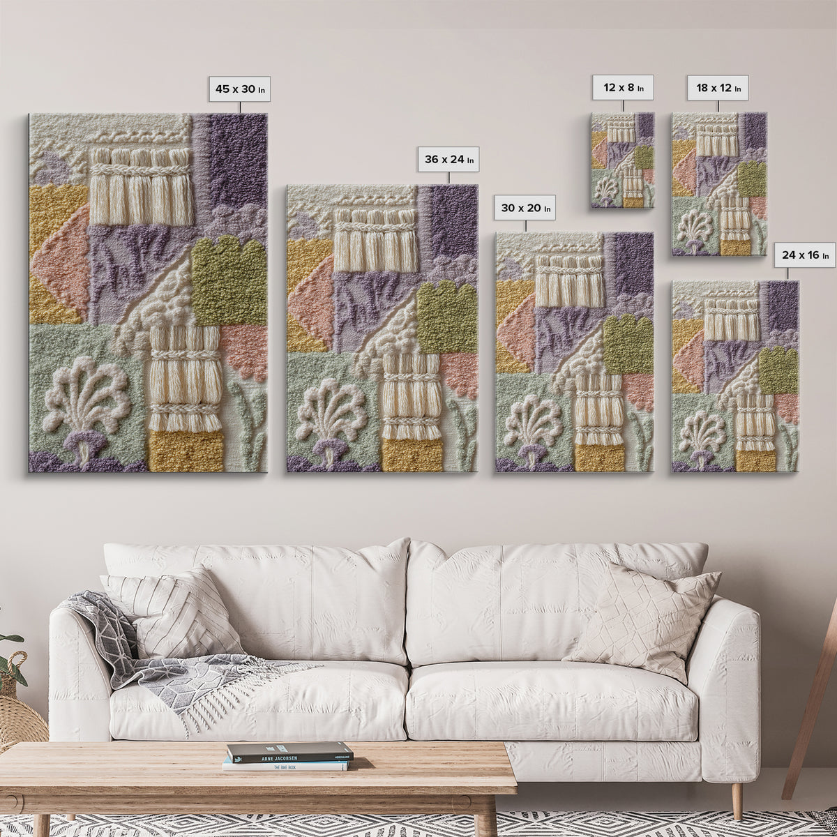 Macrame Geometric Fringe Pattern Framed Canvas Print, Boho Art, Textured Painting, Living Room Decor, Fine Art, Bohemian, BOH-2x3-87