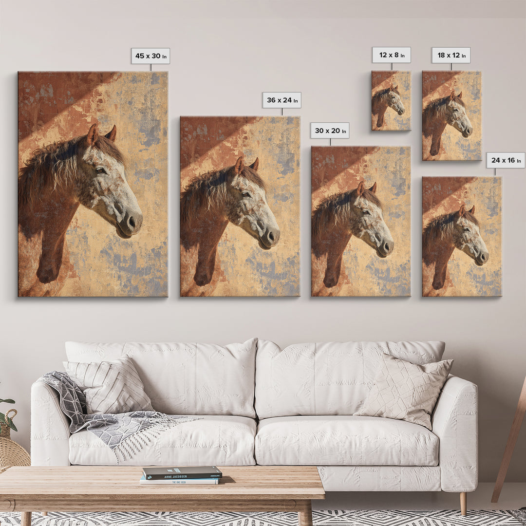 Wild Horse in Dusty Golden Light Framed Canvas Print, Boho Art, Boho Decor, Living Room Decor, Fine Art, Bohemian, BOH-2x3-88