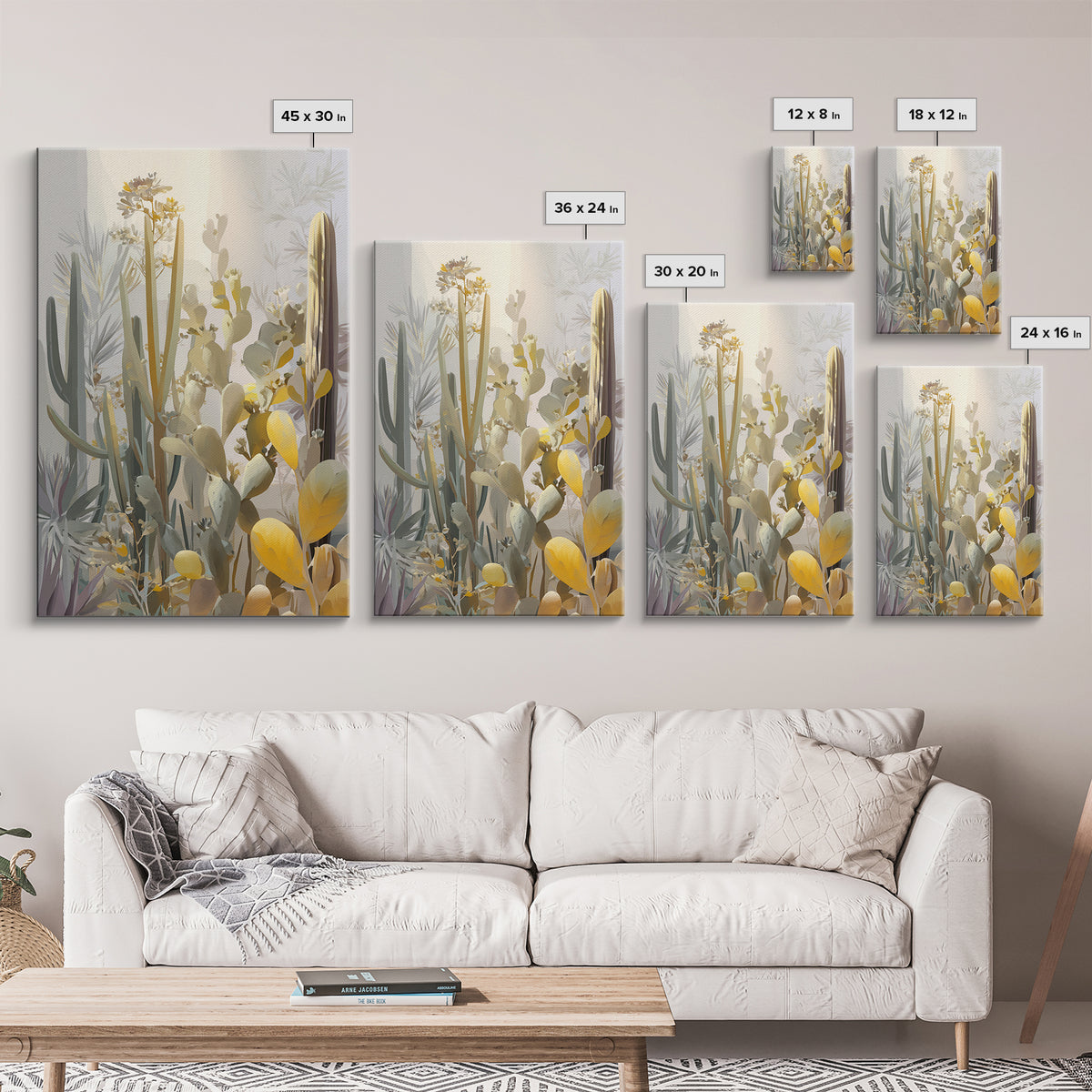 Desert Sun with Cactus and Warm Clay Canvas Print, Boho Art, Canvas Art, Living Room Decor, Fine Art, Bohemian, Wall Art Set, BOH-2x3-9