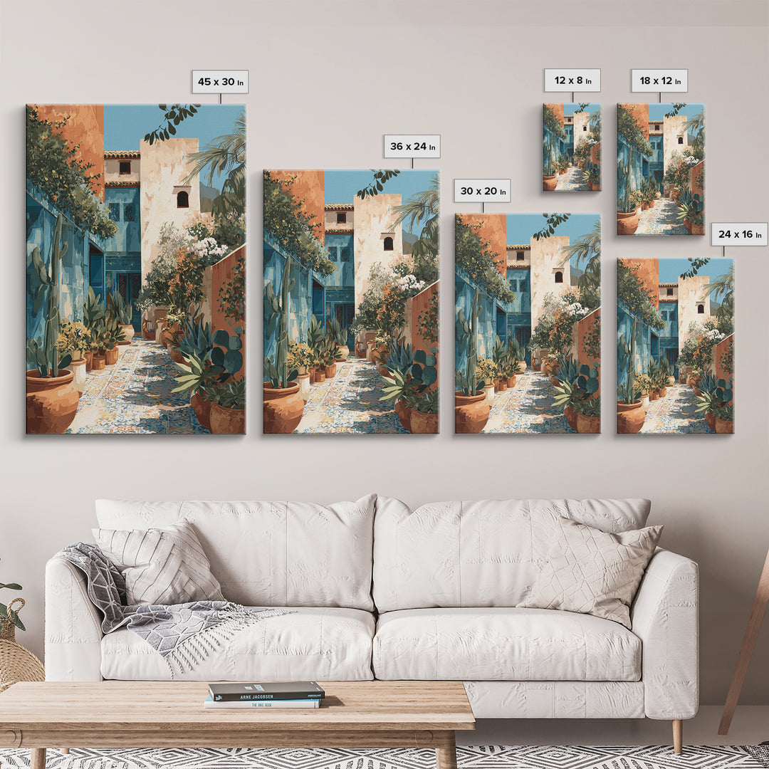 Warm Neutral Cactus Garden Illustration Framed Canvas Print, Boho Art, Wallart, Living Room Decor, Watercolor Art, Bohemian, BOH-2x3-98