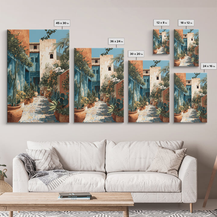 Warm Neutral Cactus Garden Illustration Framed Canvas Print, Boho Art, Wallart, Living Room Decor, Watercolor Art, Bohemian, BOH-2x3-98