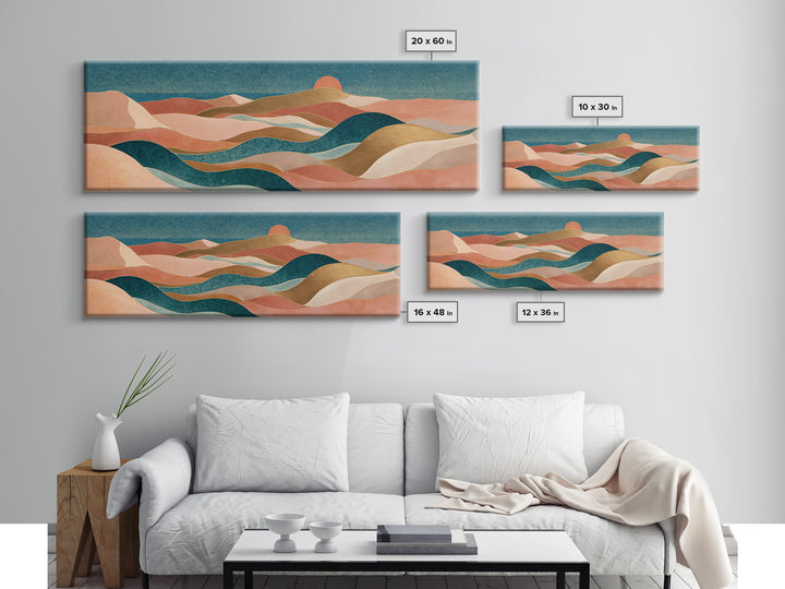 Sunrise over Rolling Dunes in Muted Peach Canvas Print, Boho Art, Wall Art Print, Living Room Decor, Fine Art, Bohemian, BOH-3x1-13