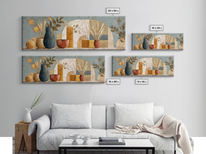 Bohemian Vase with Dried Pampas Grass Canvas Print, Boho Art, Modern Decor, Living Room Decor, Abstract Art, Bohemian, BOH-3x1-25