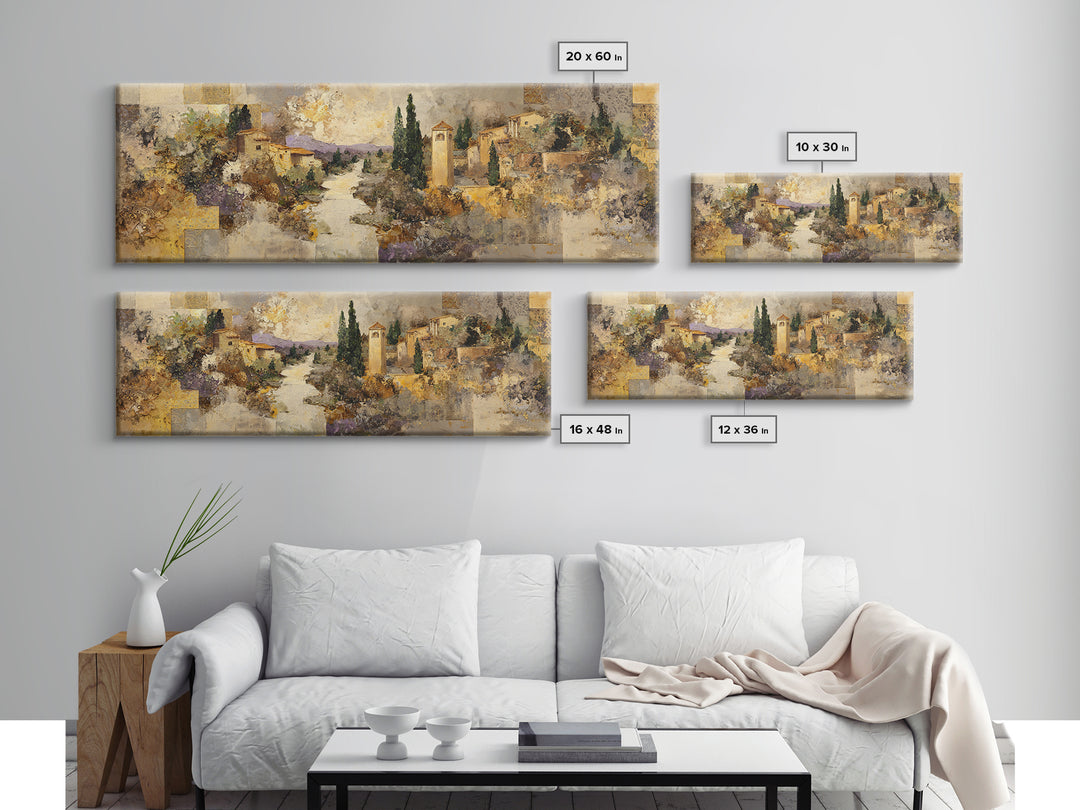 Earth Tone Mountain and River Abstraction Framed Canvas Print, Boho Art, Wall Art, Living Room Decor, Watercolor Art, Bohemian, BOH-3x1-27