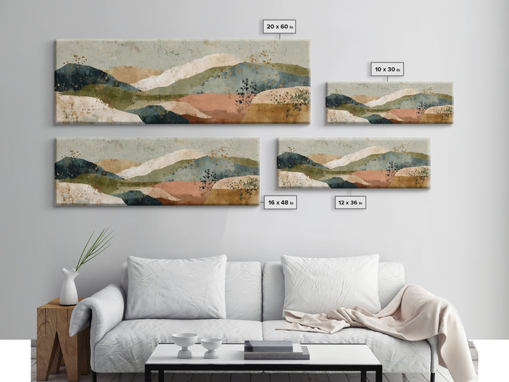 Earth Tone Mountain and River Abstraction Canvas Print, Boho Art, Luxury Decor, Living Room Decor, Fine Art, Bohemian, BOH-3x1-3