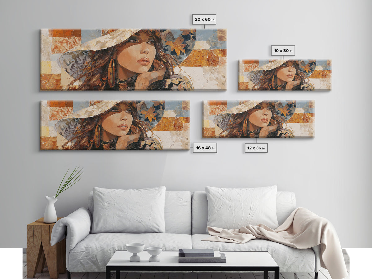Desert Woman Portrait Canvas Print, Boho Art, Home Decor, Living Room Decor, Fine Art, Bohemian, Artwork, Wallart, Art Nouveau, BOH-3x1-31
