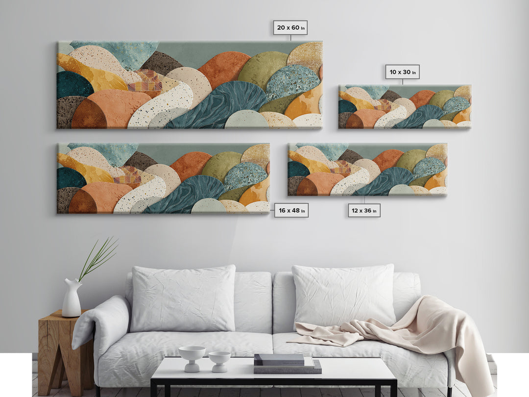 Abstract Clay Shapes Framed Canvas Print, Boho Art, Gallery Decor, Living Room Decor, Abstract Art, Bohemian, Home Decor, BOH-3x1-32
